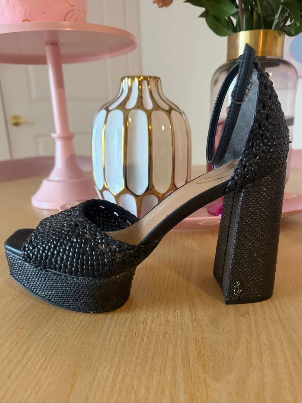 Sam edelman Black Woven Platform Ankle-Strap Sandals
